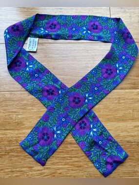 SOLD!!Vintage Liz Claiborne Silk Floral Skinny Scarf Tie w/Green & Blue Accents